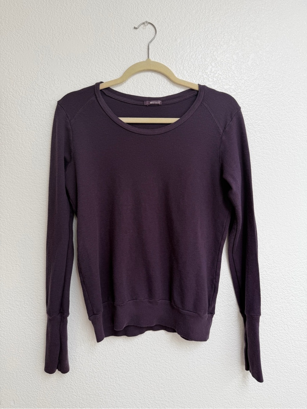 LA Made Purple Thermal Long Sleeve Thumb Hole Top Size S in Plum